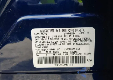 2024 Infiniti Q50 Sensory z USA, uszkodzony, nr VIN JN1EV7CPXRM601210